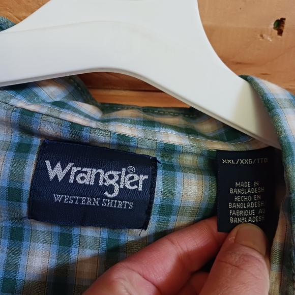 Wrangler Western Shirt Mens Sz XXL Blue Checked Plaid Pearl Snap Long Sleeve - Picture 5 of 6